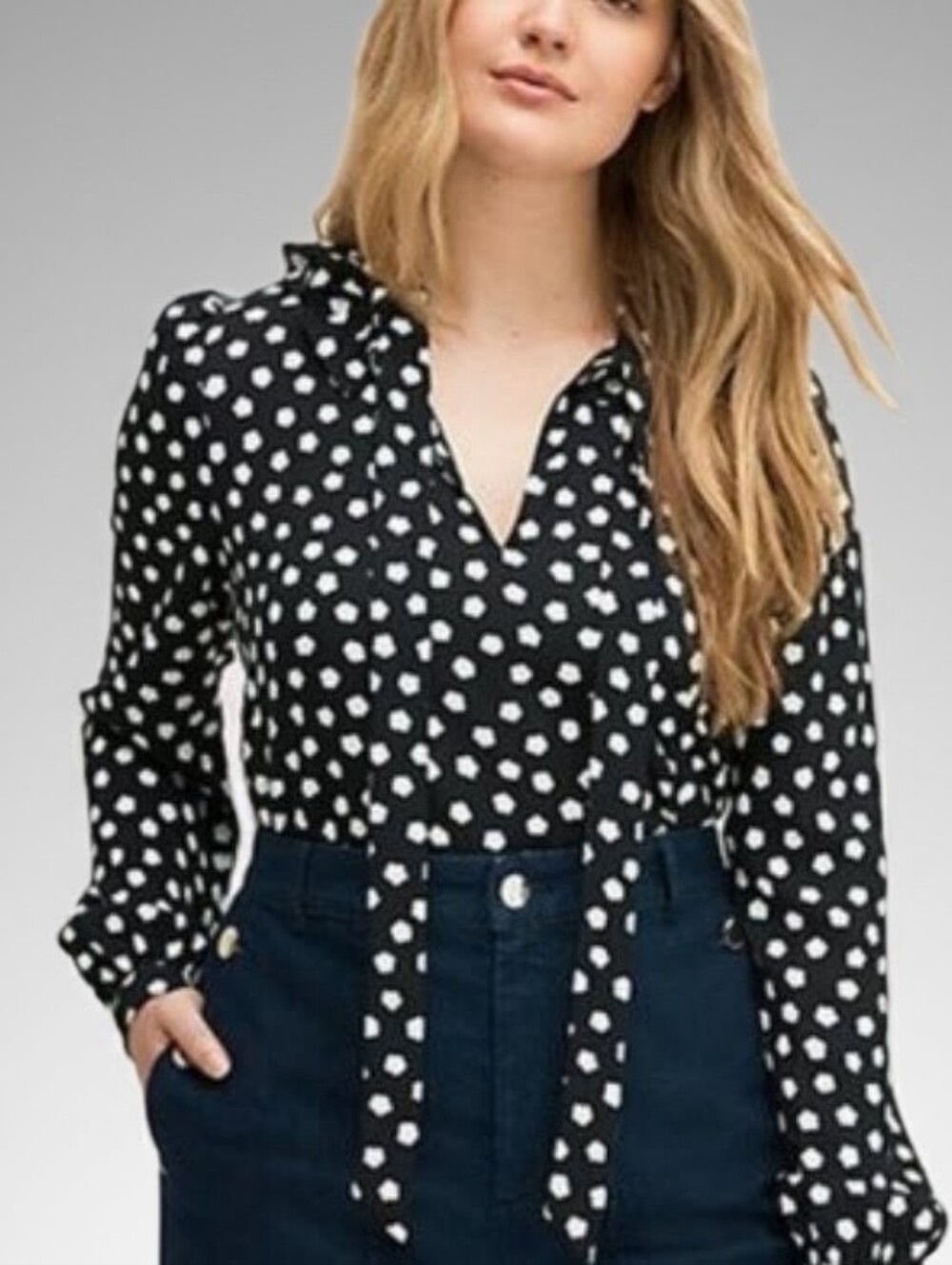 Kate Spade Black & White Cloud Dot Blouse XXS